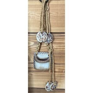 Rustic Handmade Pottery Wall Pkt planter Jute Cords Leaf Impressed medallions